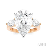 1 1/10 Ctw Tri-Mount Centerpiece Pear and Round Cut Diamond Semi-Mount Engagement Ring in 14K Rose and White Gold